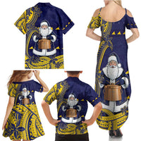 Tokelau Christmas Family Matching Summer Maxi Dress and Hawaiian Shirt Santa With Tuluma Xmas Tribal Waves - Polynesian Pride