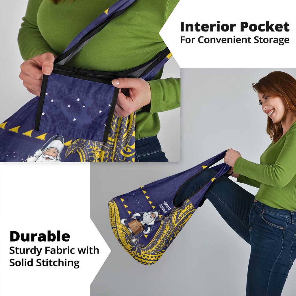 Tokelau Christmas Grocery Bag Santa With Tuluma Xmas Tribal Waves - Polynesian Pride