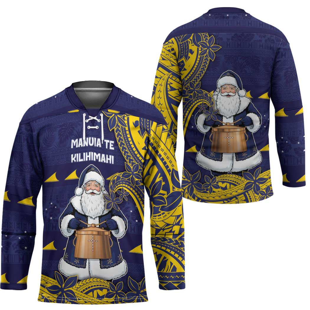 Tokelau Christmas Hockey Jersey Santa With Tuluma Xmas Tribal Waves - Polynesian Pride