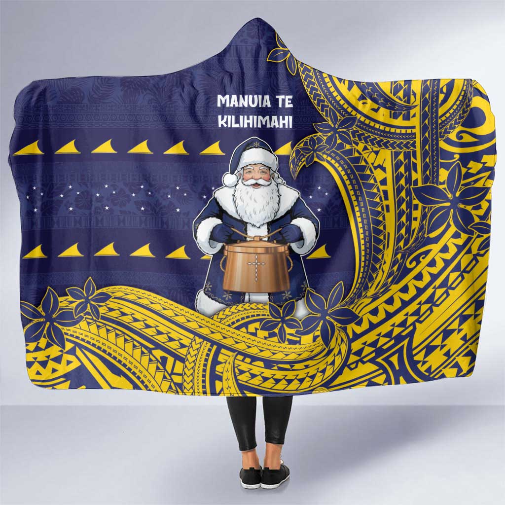 Tokelau Christmas Hooded Blanket Santa With Tuluma Xmas Tribal Waves - Polynesian Pride