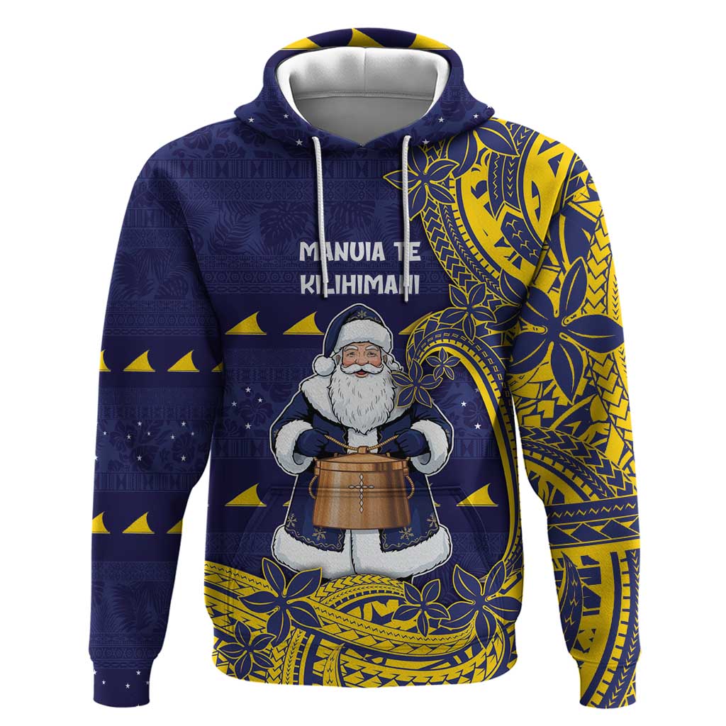 Tokelau Christmas Hoodie Santa With Tuluma Xmas Tribal Waves - Polynesian Pride
