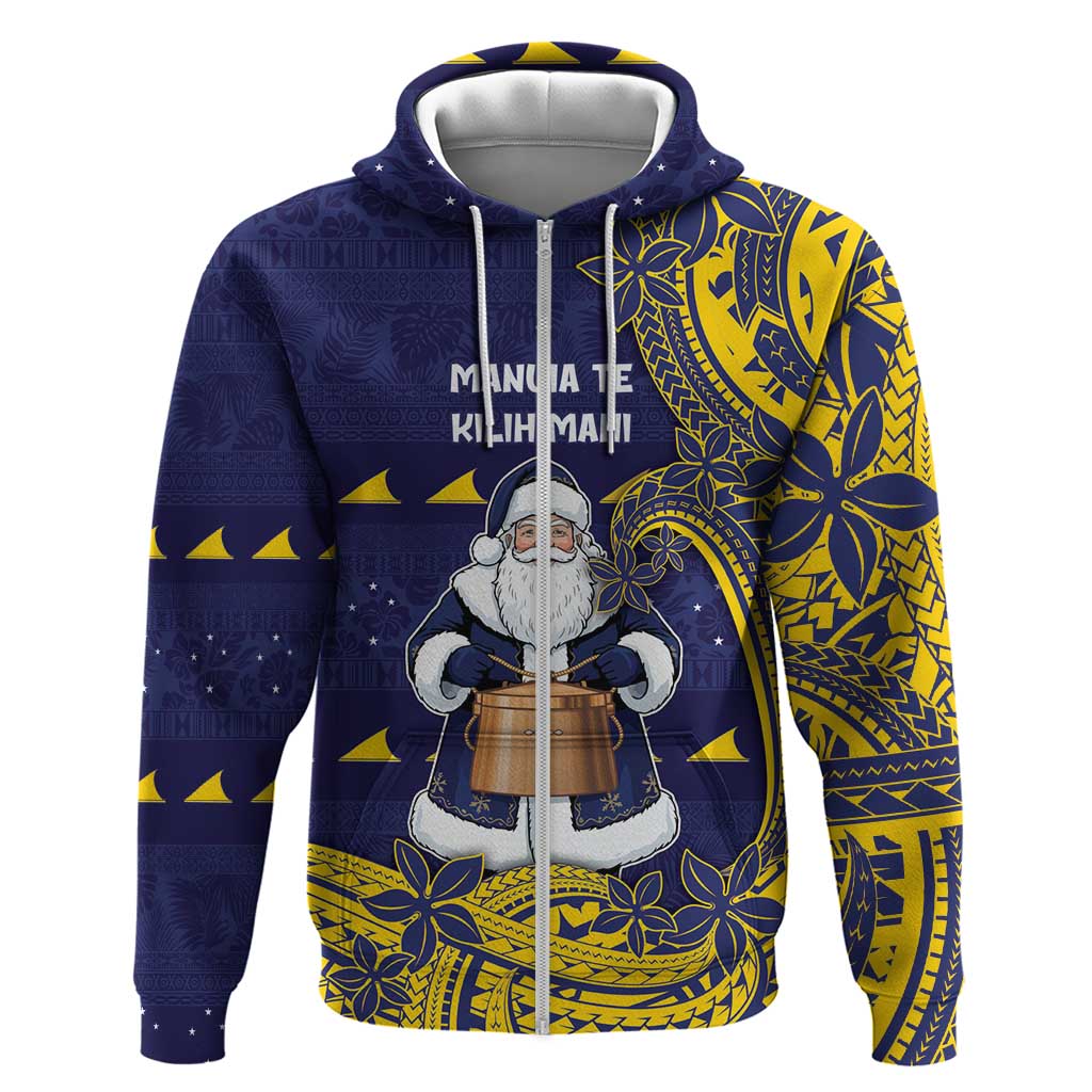 Tokelau Christmas Hoodie Santa With Tuluma Xmas Tribal Waves - Polynesian Pride