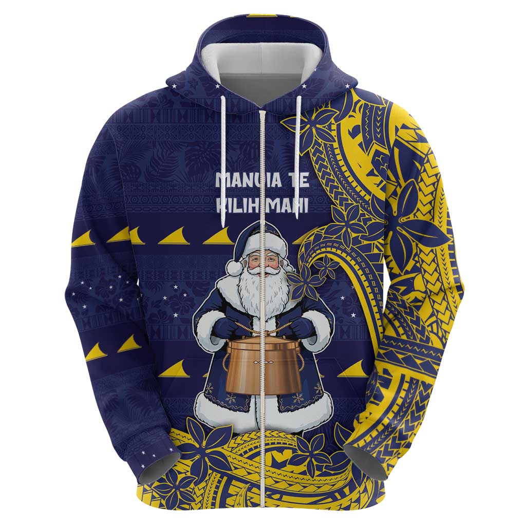 Tokelau Christmas Hoodie Santa With Tuluma Xmas Tribal Waves - Polynesian Pride