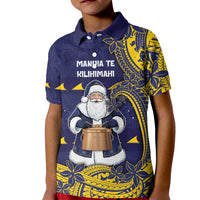 Tokelau Christmas Kid Polo Shirt Santa With Tuluma Xmas Tribal Waves - Polynesian Pride