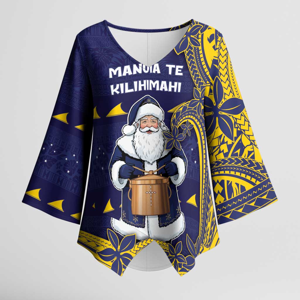 Tokelau Christmas Kimono Sleeve Blouse Santa With Tuluma Xmas Tribal Waves - Polynesian Pride