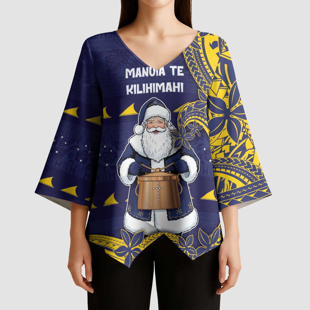 Tokelau Christmas Kimono Sleeve Blouse Santa With Tuluma Xmas Tribal Waves - Polynesian Pride