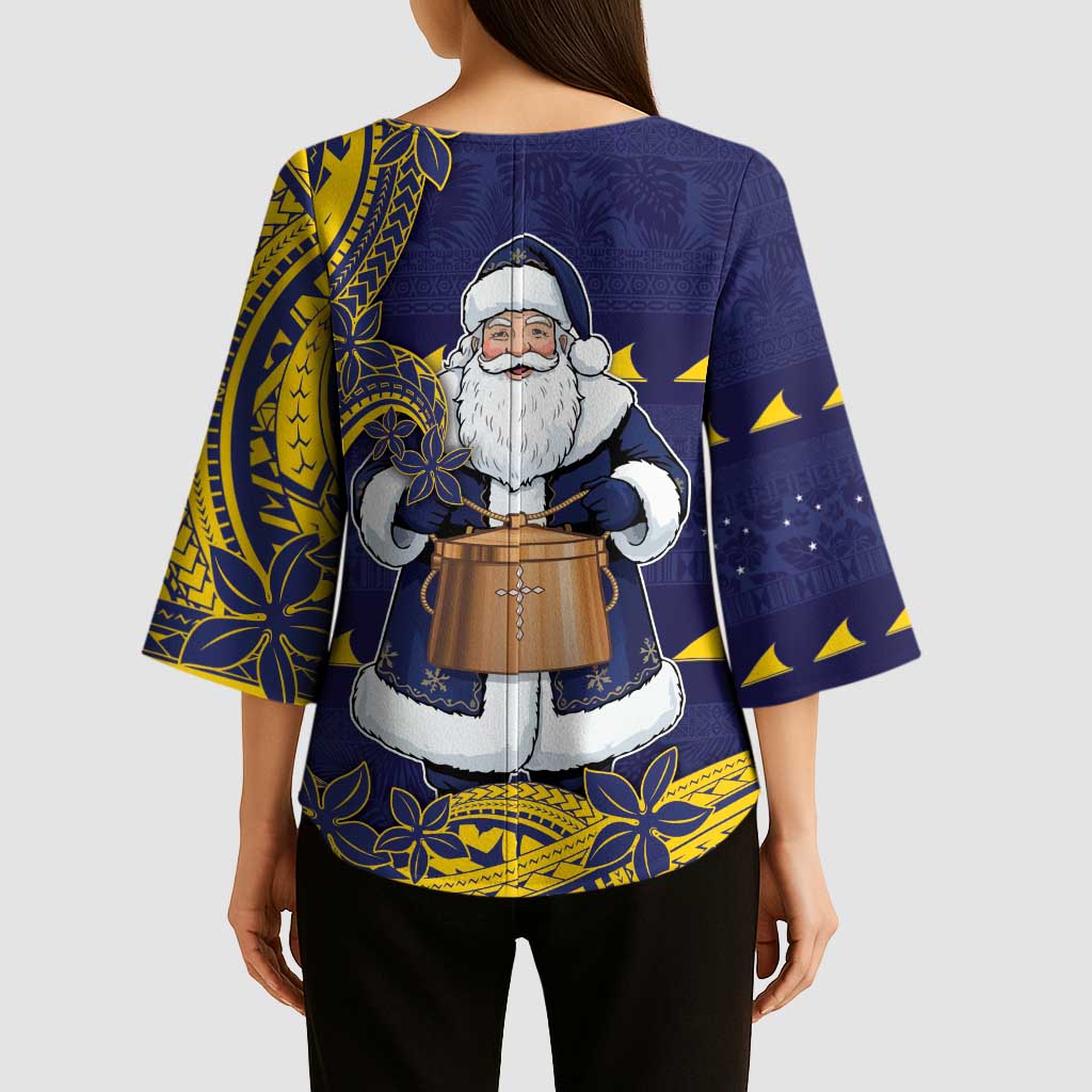 Tokelau Christmas Kimono Sleeve Blouse Santa With Tuluma Xmas Tribal Waves - Polynesian Pride