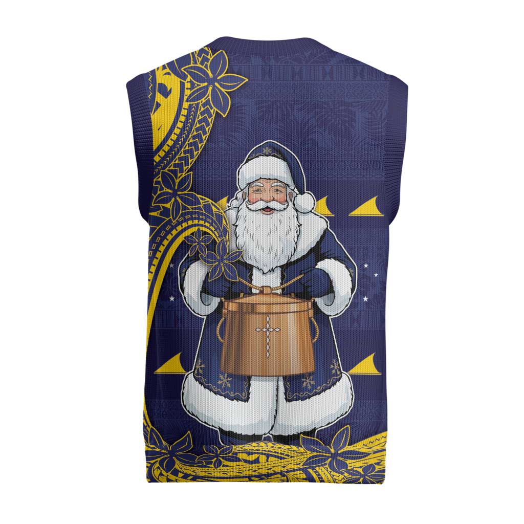 Tokelau Christmas Knitted V-Neck Vest Santa With Tuluma Xmas Tribal Waves - Polynesian Pride