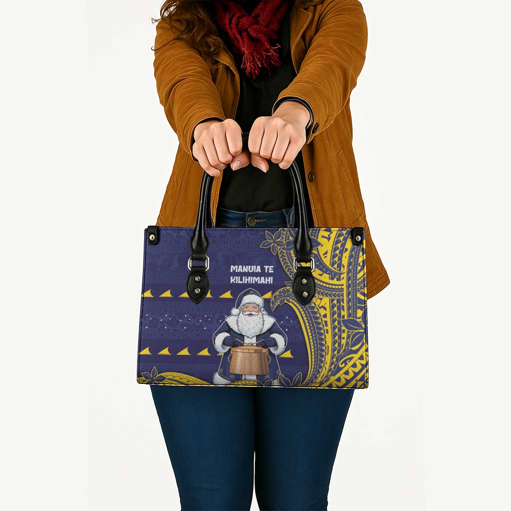 Tokelau Christmas Leather Bag Santa With Tuluma Xmas Tribal Waves - Polynesian Pride
