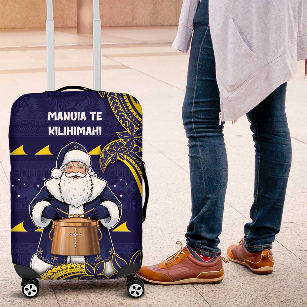 Tokelau Christmas Luggage Cover Santa With Tuluma Xmas Tribal Waves - Polynesian Pride