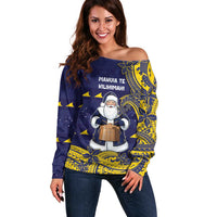 Tokelau Christmas Off Shoulder Sweater Santa With Tuluma Xmas Tribal Waves - Polynesian Pride
