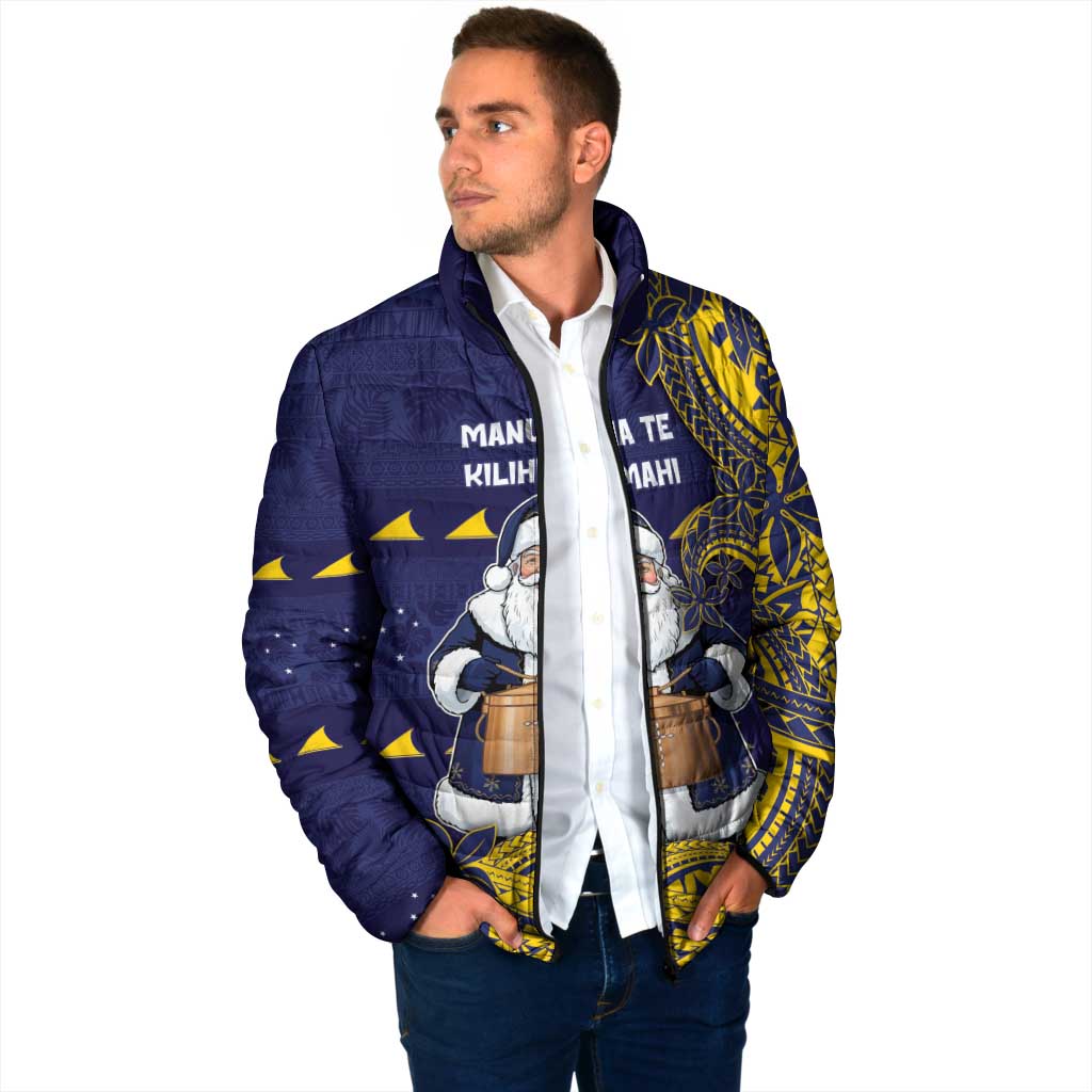 Tokelau Christmas Padded Jacket Santa With Tuluma Xmas Tribal Waves - Polynesian Pride