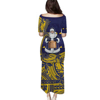 Tokelau Christmas Puletasi Santa With Tuluma Xmas Tribal Waves - Polynesian Pride