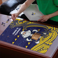 Tokelau Christmas Puzzle Santa With Tuluma Xmas Tribal Waves - Polynesian Pride