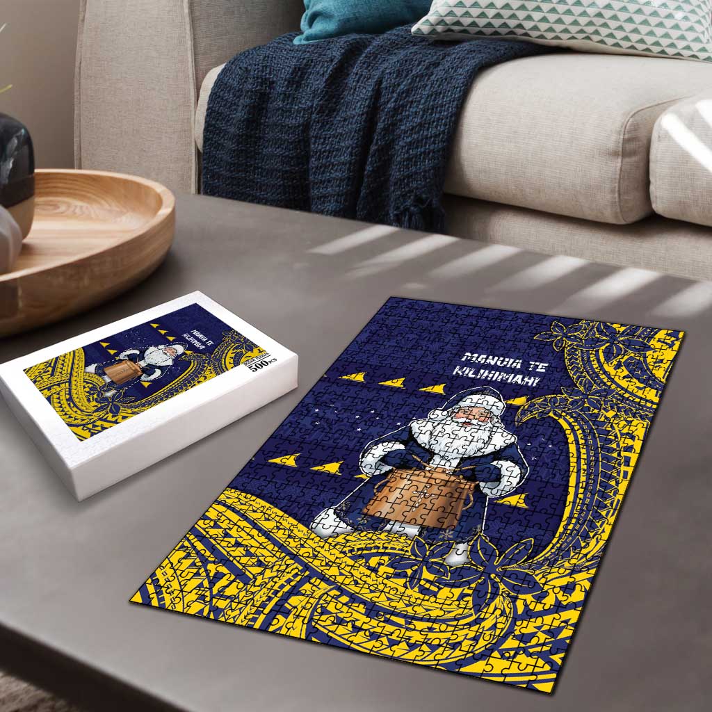 Tokelau Christmas Puzzle Santa With Tuluma Xmas Tribal Waves - Polynesian Pride