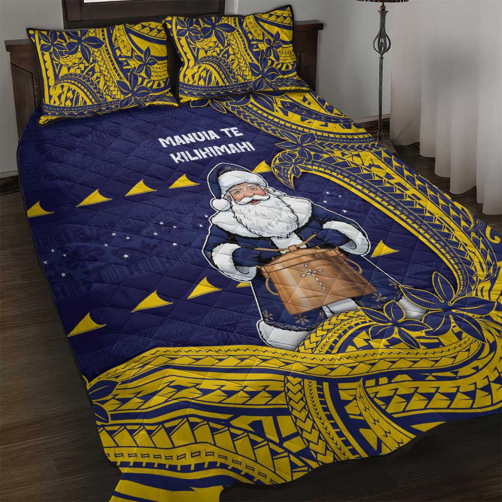 Tokelau Christmas Quilt Bed Set Santa With Tuluma Xmas Tribal Waves - Polynesian Pride