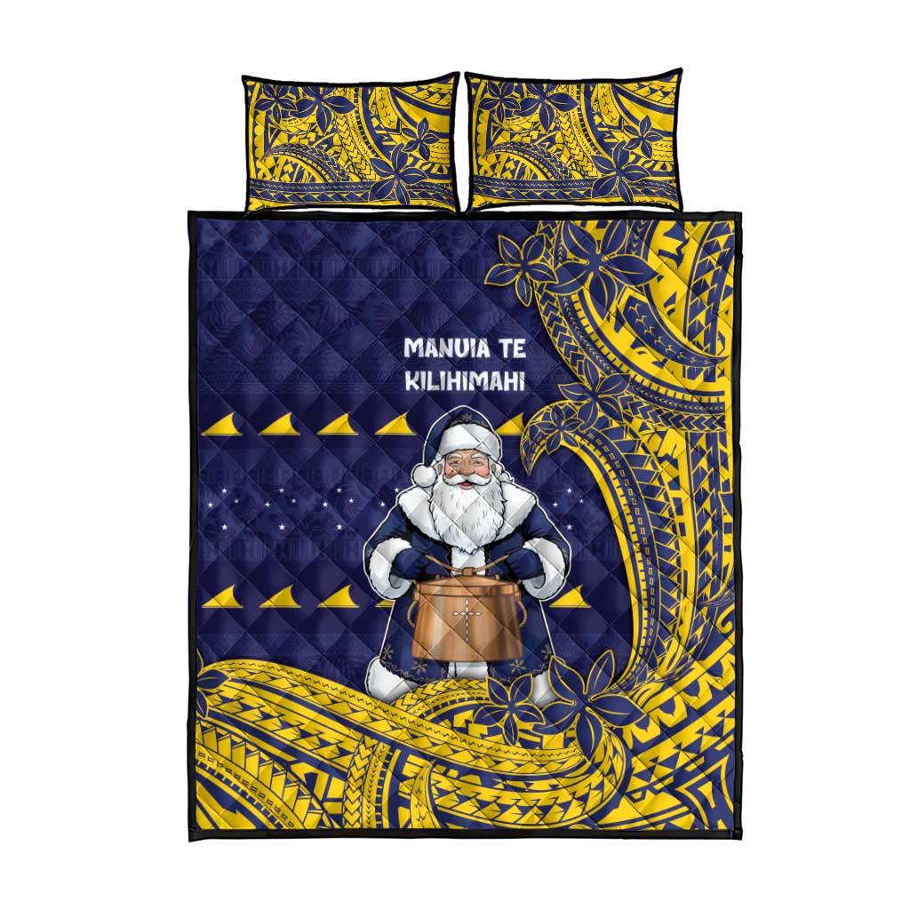 Tokelau Christmas Quilt Bed Set Santa With Tuluma Xmas Tribal Waves - Polynesian Pride