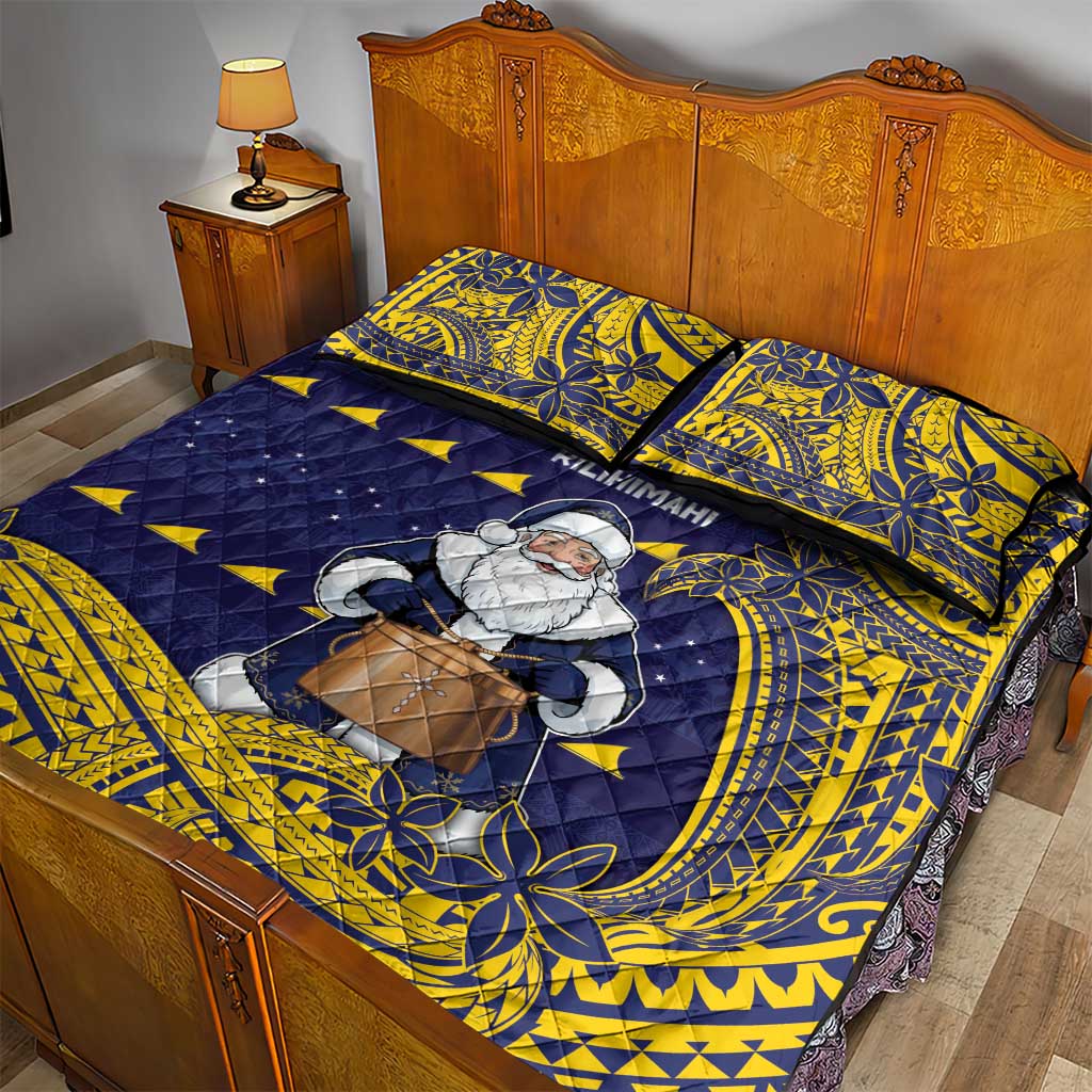 Tokelau Christmas Quilt Bed Set Santa With Tuluma Xmas Tribal Waves - Polynesian Pride