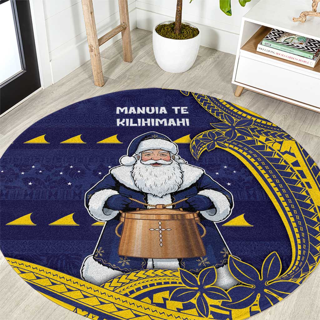 Tokelau Christmas Round Carpet Santa With Tuluma Xmas Tribal Waves - Polynesian Pride