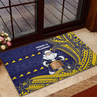 Tokelau Christmas Rubber Doormat Santa With Tuluma Xmas Tribal Waves - Polynesian Pride
