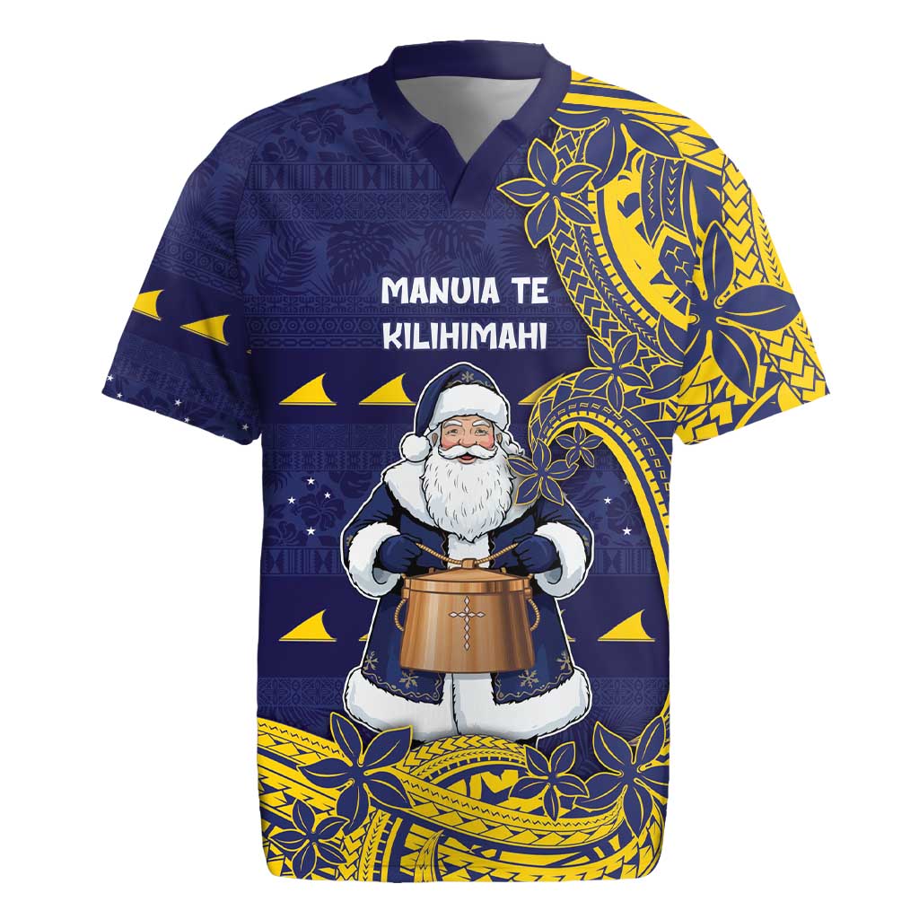Tokelau Christmas Rugby Jersey Santa With Tuluma Xmas Tribal Waves - Polynesian Pride