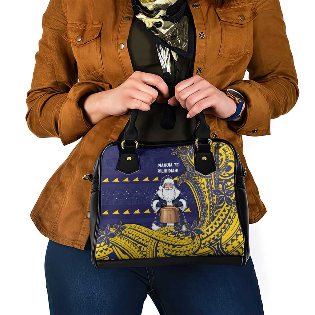 Tokelau Christmas Shoulder Handbag Santa With Tuluma Xmas Tribal Waves - Polynesian Pride
