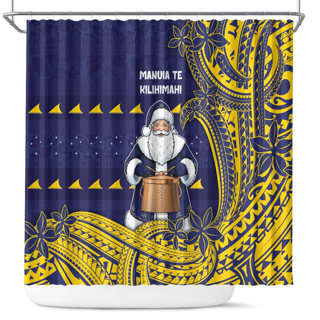 Tokelau Christmas Shower Curtain Santa With Tuluma Xmas Tribal Waves - Polynesian Pride