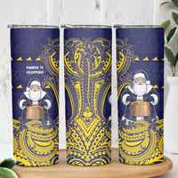 Tokelau Christmas Skinny Tumbler Santa With Tuluma Xmas Tribal Waves - Polynesian Pride