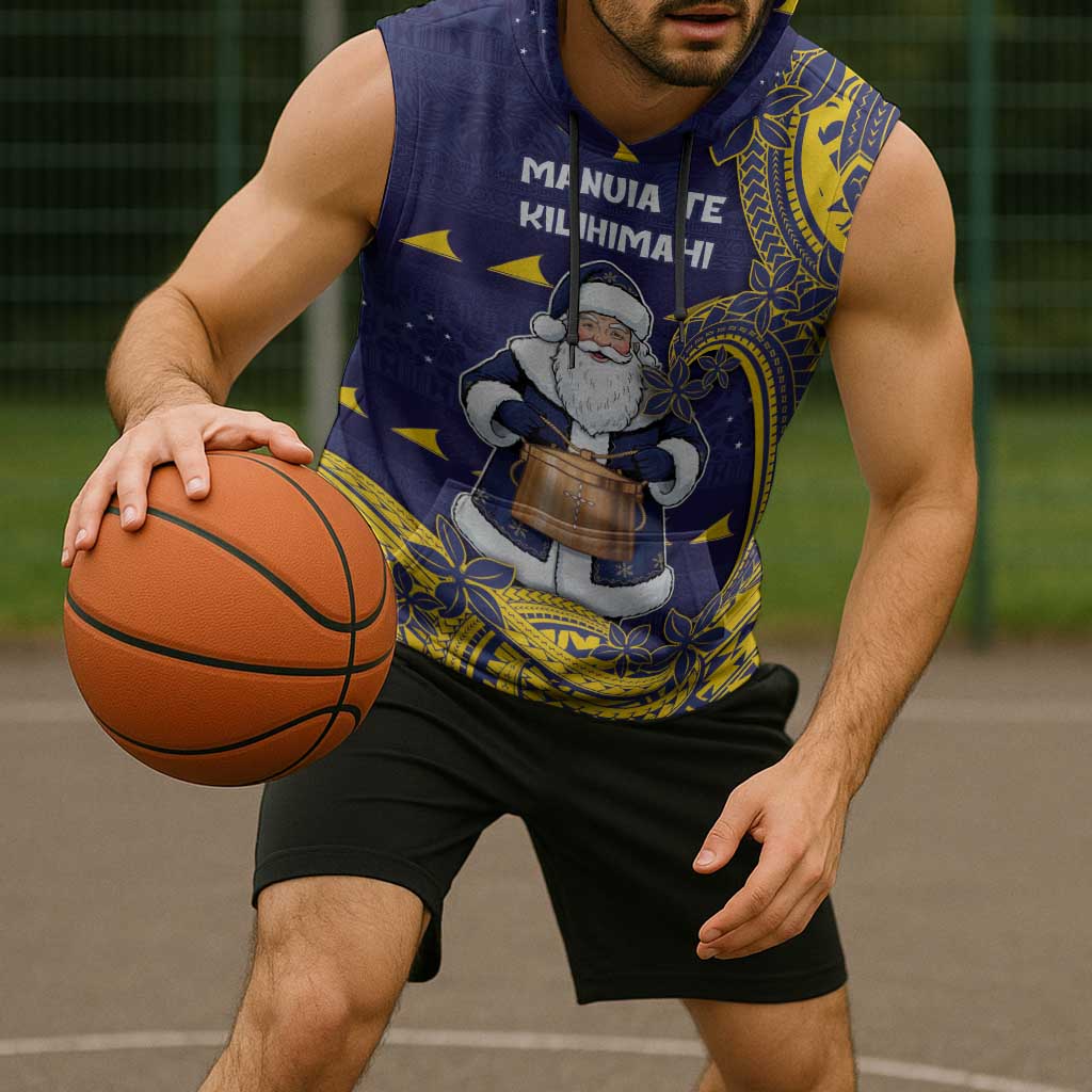 Tokelau Christmas Sleeveless Hoodie Santa With Tuluma Xmas Tribal Waves - Polynesian Pride