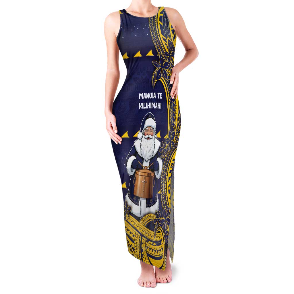 Tokelau Christmas Tank Maxi Dress Santa With Tuluma Xmas Tribal Waves - Polynesian Pride