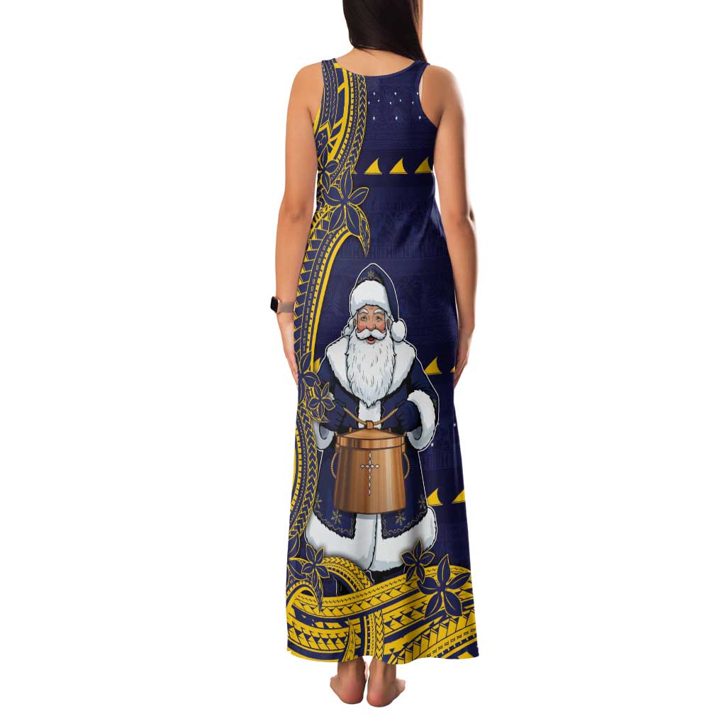 Tokelau Christmas Tank Maxi Dress Santa With Tuluma Xmas Tribal Waves - Polynesian Pride
