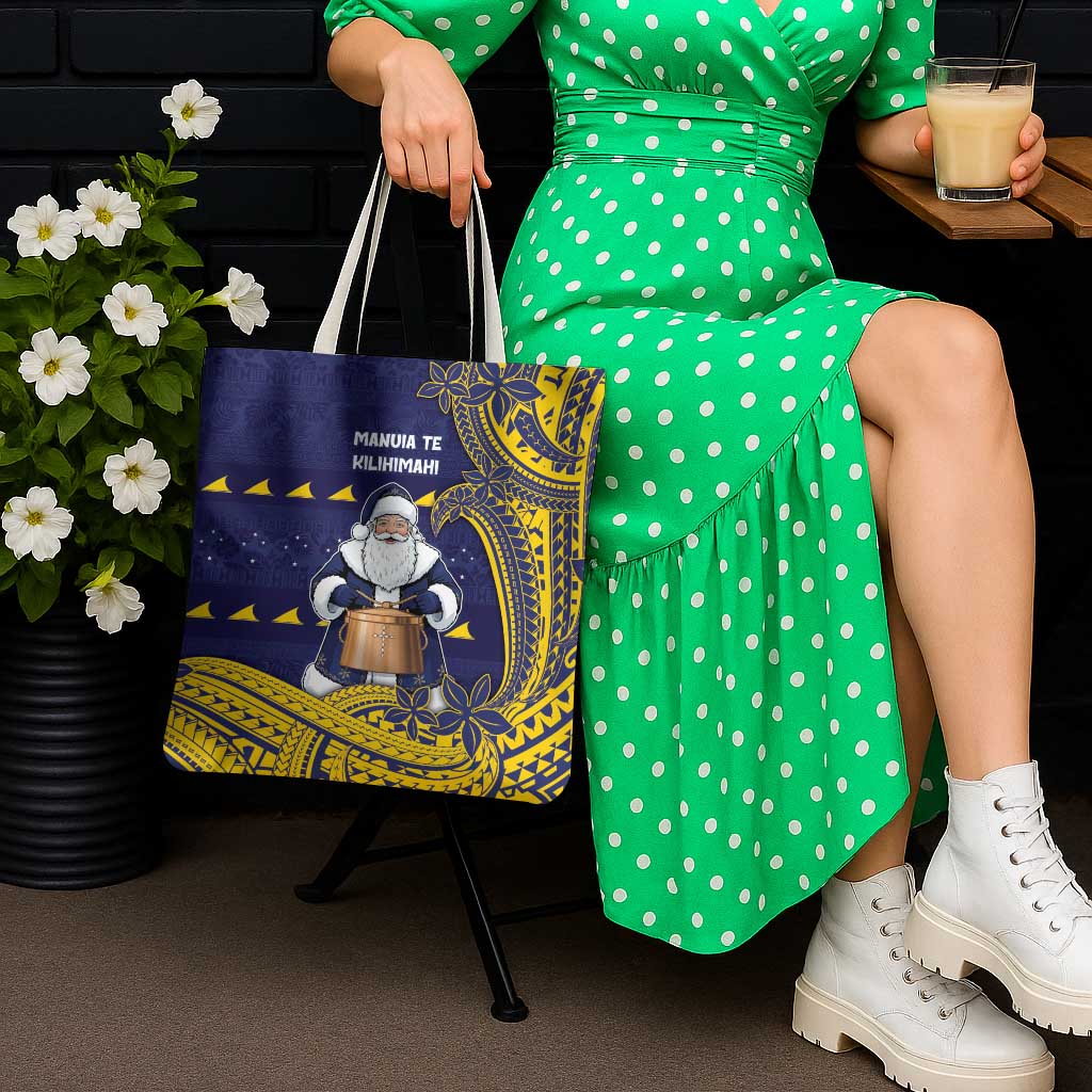 Tokelau Christmas Tote Bag Santa With Tuluma Xmas Tribal Waves - Polynesian Pride