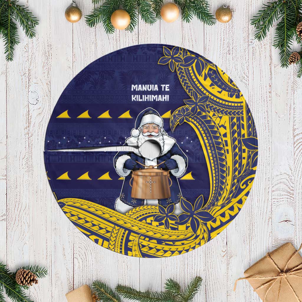 Tokelau Christmas Tree Skirt Santa With Tuluma Xmas Tribal Waves - Polynesian Pride