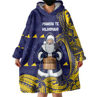 Tokelau Christmas Wearable Blanket Hoodie Santa With Tuluma Xmas Tribal Waves - Polynesian Pride