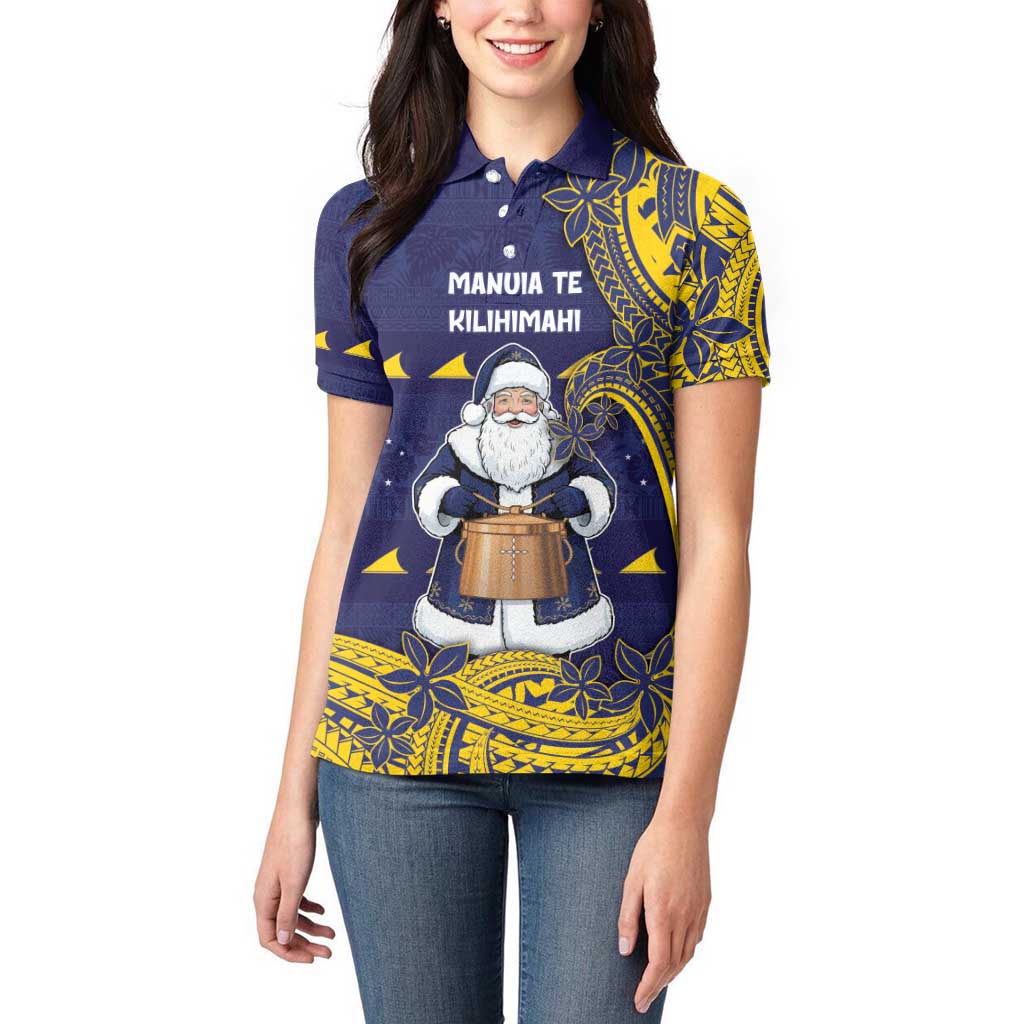 Tokelau Christmas Women Polo Shirt Santa With Tuluma Xmas Tribal Waves - Polynesian Pride