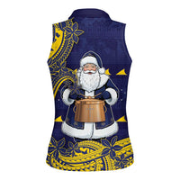 Tokelau Christmas Women Sleeveless Polo Shirt Santa With Tuluma Xmas Tribal Waves - Polynesian Pride