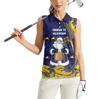 Tokelau Christmas Women Sleeveless Polo Shirt Santa With Tuluma Xmas Tribal Waves - Polynesian Pride