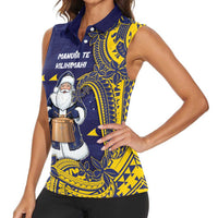 Tokelau Christmas Women Sleeveless Polo Shirt Santa With Tuluma Xmas Tribal Waves - Polynesian Pride