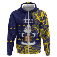 Tokelau Christmas Zip Hoodie Santa With Tuluma Xmas Tribal Waves - Polynesian Pride