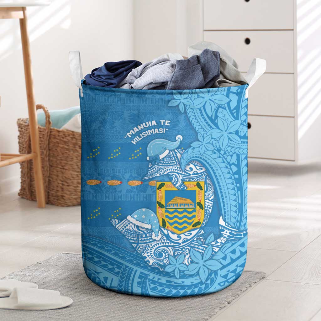 Tuvalu Christmas Laundry Basket Dolphins Santa Xmas Tribal Waves - Polynesian Pride