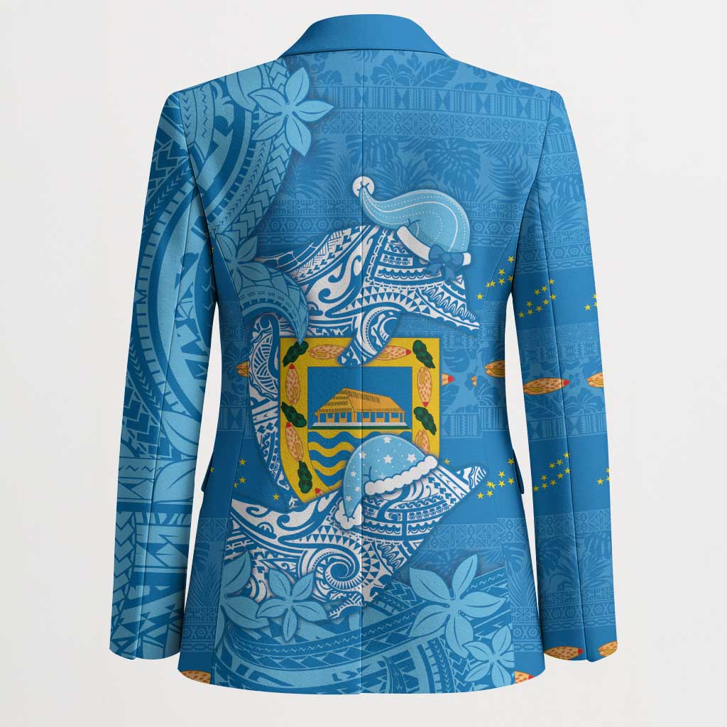 Tuvalu Christmas Blazer Dolphins Santa Xmas Tribal Waves - Polynesian Pride