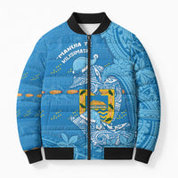 Tuvalu Christmas Bomber Puffer Jacket Dolphins Santa Xmas Tribal Waves - Polynesian Pride