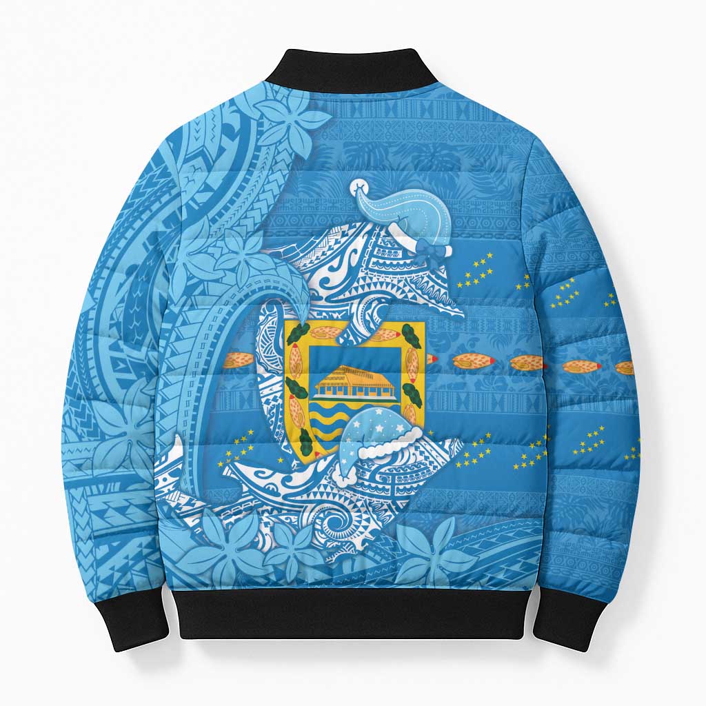 Tuvalu Christmas Bomber Puffer Jacket Dolphins Santa Xmas Tribal Waves - Polynesian Pride