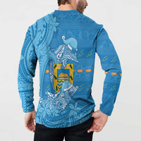 Tuvalu Christmas Button Sweatshirt Dolphins Santa Xmas Tribal Waves - Polynesian Pride