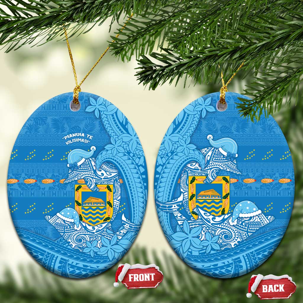 Tuvalu Christmas Ceramic Ornament Dolphins Santa Xmas Tribal Waves - Polynesian Pride