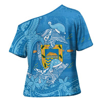 Tuvalu Christmas Cross Shoulder Shirt Dolphins Santa Xmas Tribal Waves - Polynesian Pride