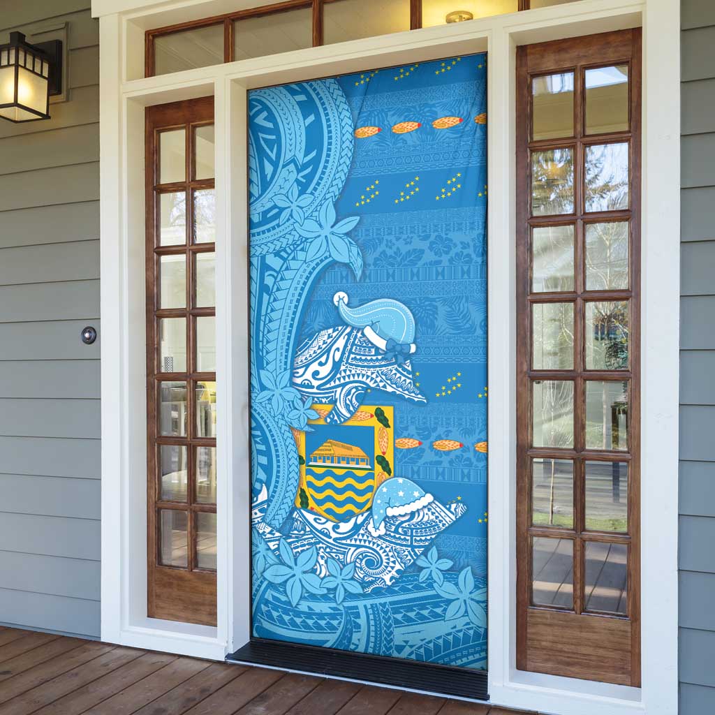 Tuvalu Christmas Door Cover Dolphins Santa Xmas Tribal Waves - Polynesian Pride