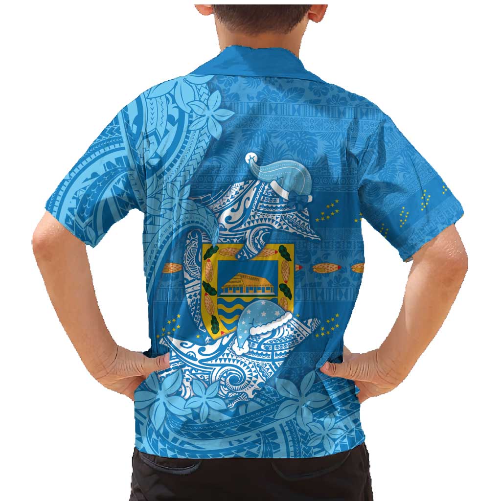 Tuvalu Christmas Family Matching Mermaid Dress and Hawaiian Shirt Dolphins Santa Xmas Tribal Waves - Polynesian Pride