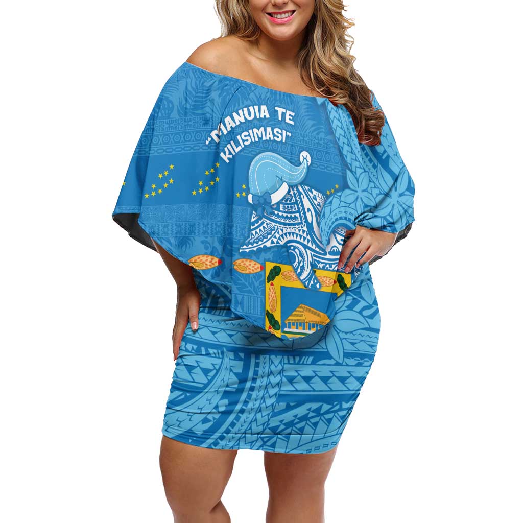 Tuvalu Christmas Family Matching Off Shoulder Short Dress and Hawaiian Shirt Dolphins Santa Xmas Tribal Waves - Polynesian Pride
