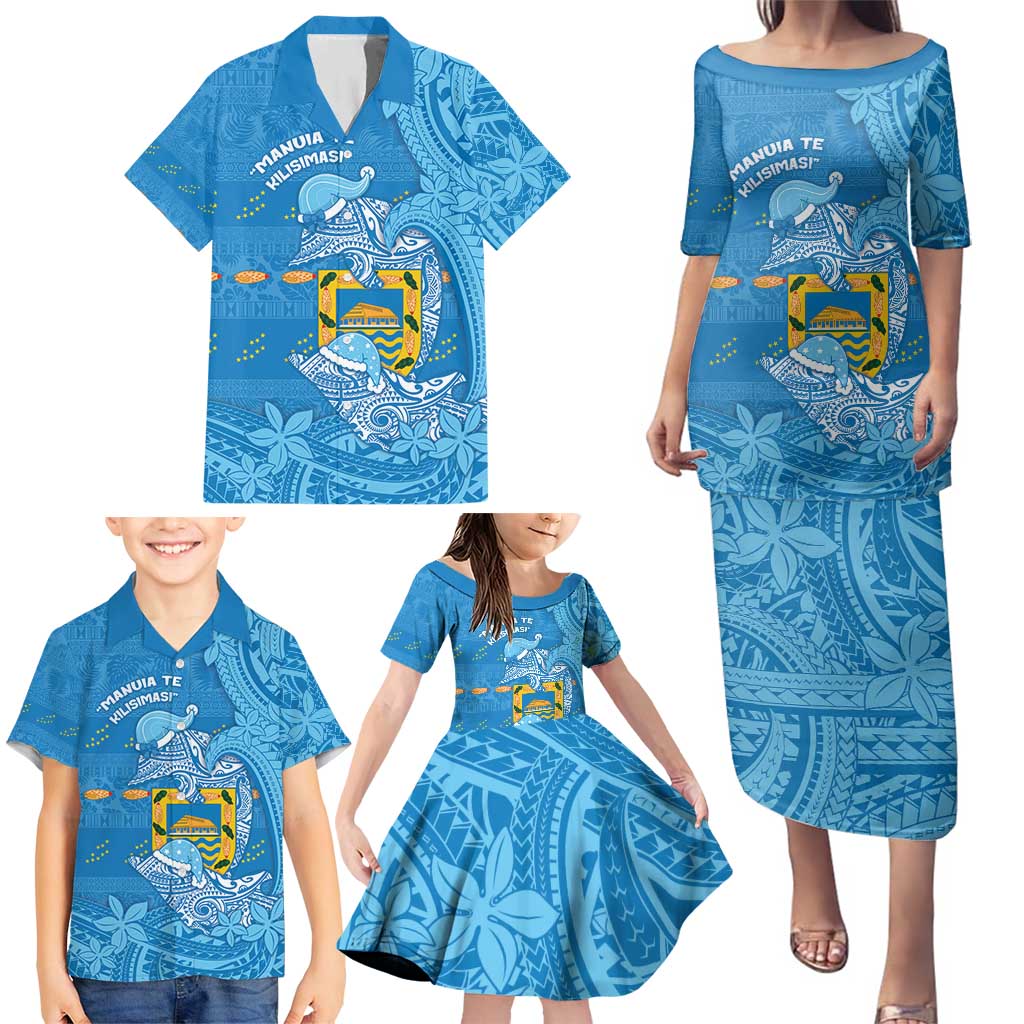 Tuvalu Christmas Family Matching Puletasi and Hawaiian Shirt Dolphins Santa Xmas Tribal Waves - Polynesian Pride